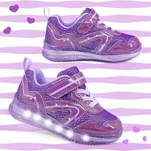 Toddler Running Sneakers LED Purple Flashing Lightweight Breathable Kids Size 8